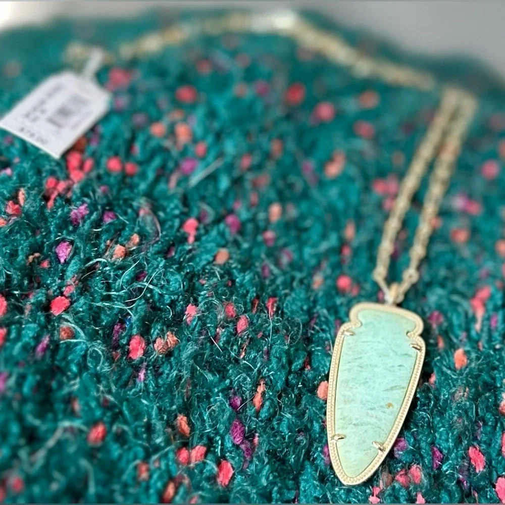 Kendra Scott Skylar Pendant Necklace NWT — Gold Tone Long Chain Turquoise